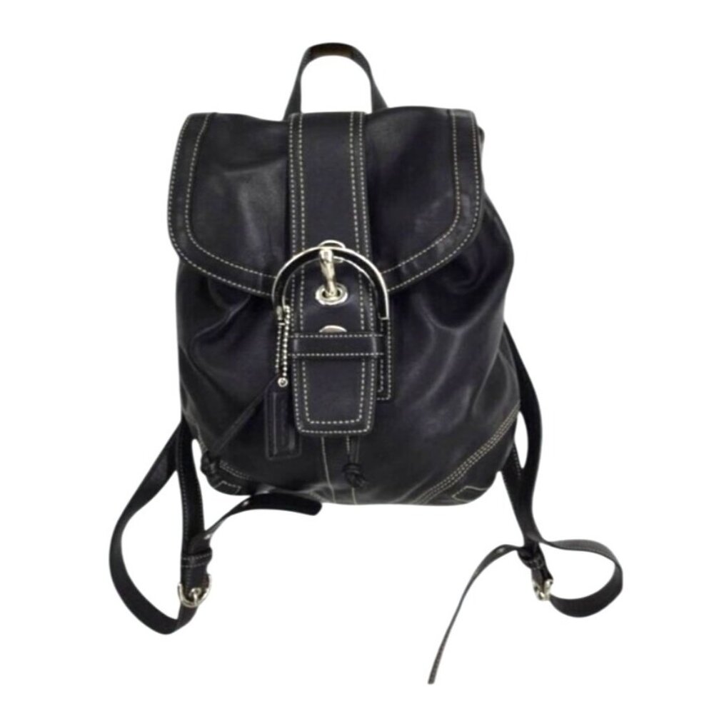 WOMENS BLACK CANVAS & NYLON BACKPACK INSIDE/OUTTER POCKETS, DRAW STRING CLOSURE